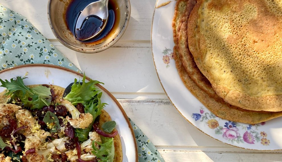 Kikkererwten Pannenkoeken met Italiaanse bloemkool